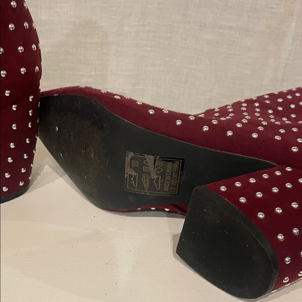 Studded Burgundy Ankle Boots size 7 like new - Picture 5 of 5